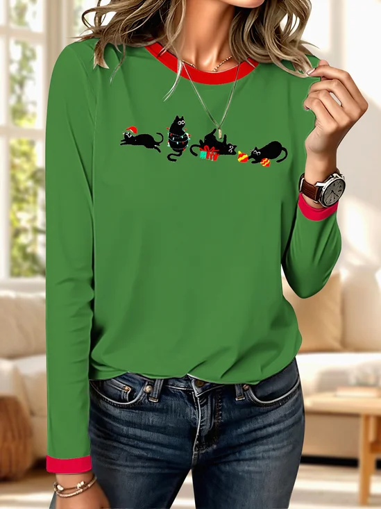 Retro Tier Rundhals Langarm T-Shirt