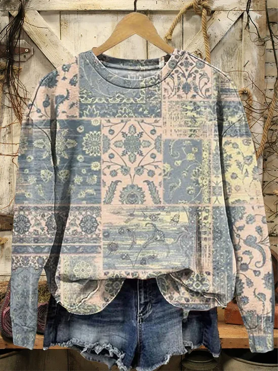 Lässig Rundhals Geblümt Sweatshirt Print