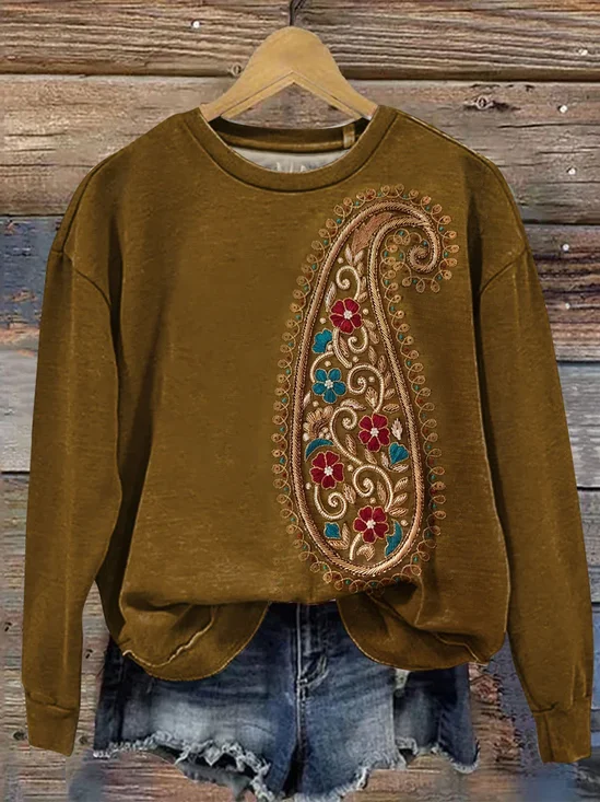Lässig Rundhals Geblümt Sweatshirt Print