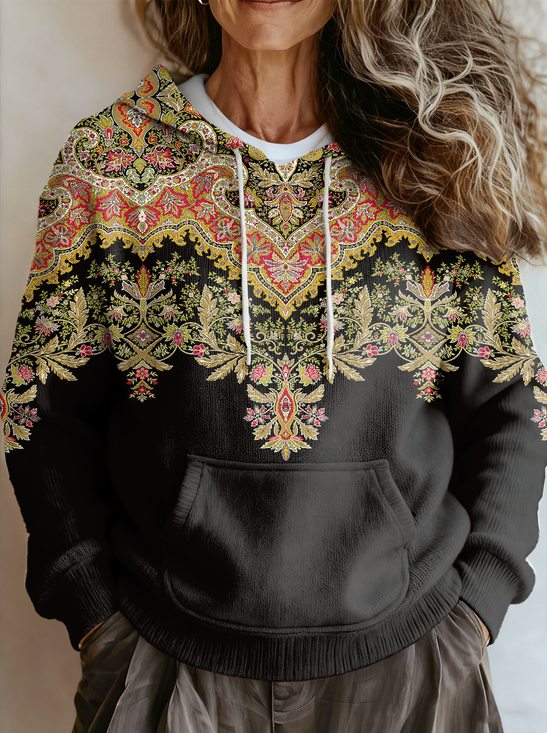 Damen Geometrisch Langarm Bequem Retro Pullover