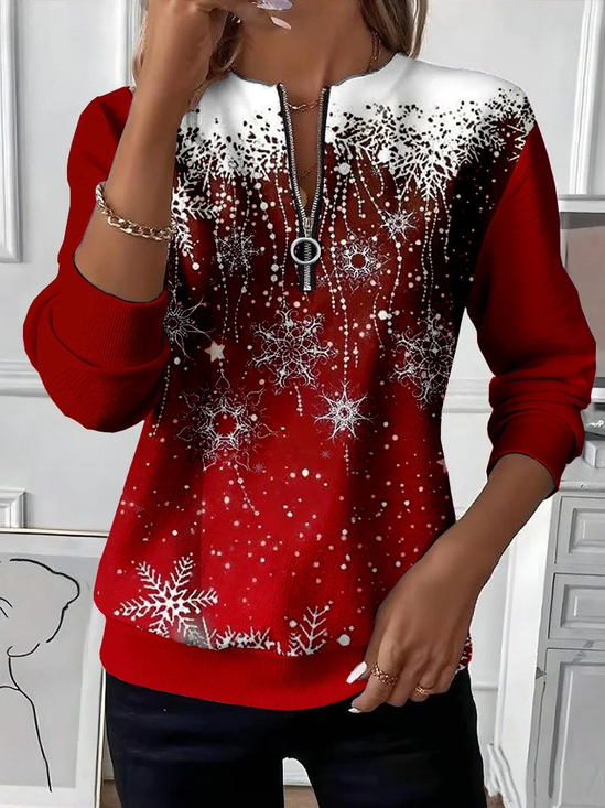 Lässig Rundhals Weihnachten Sweatshirt Print