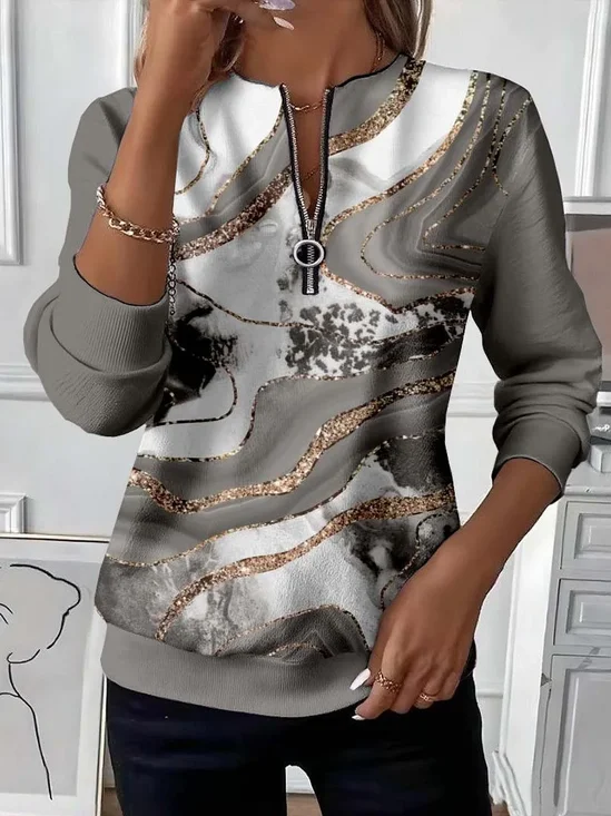 Lässig Rundhals Abstrakt Sweatshirt Print
