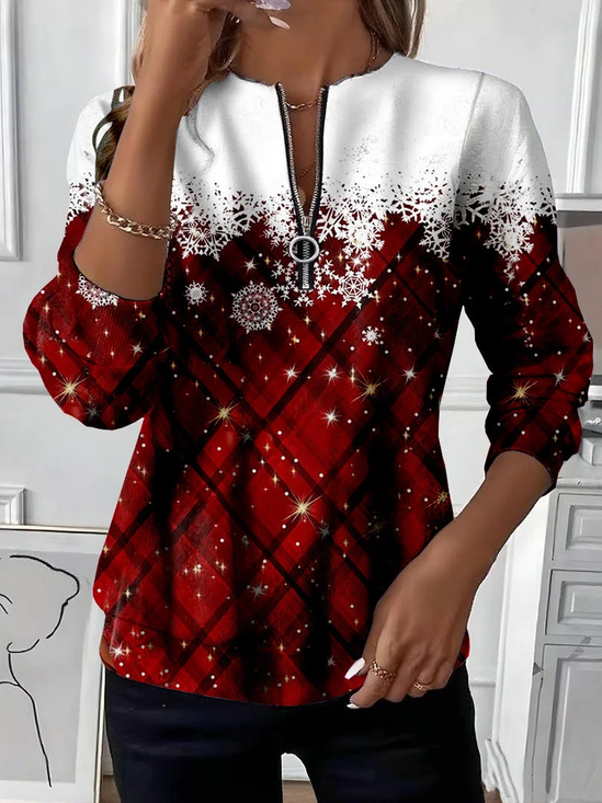 Lässig Rundhals Weihnachten Sweatshirt Print