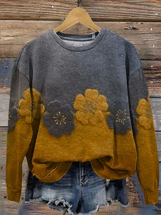 Lässig Rundhals Geblümt Sweatshirt Print