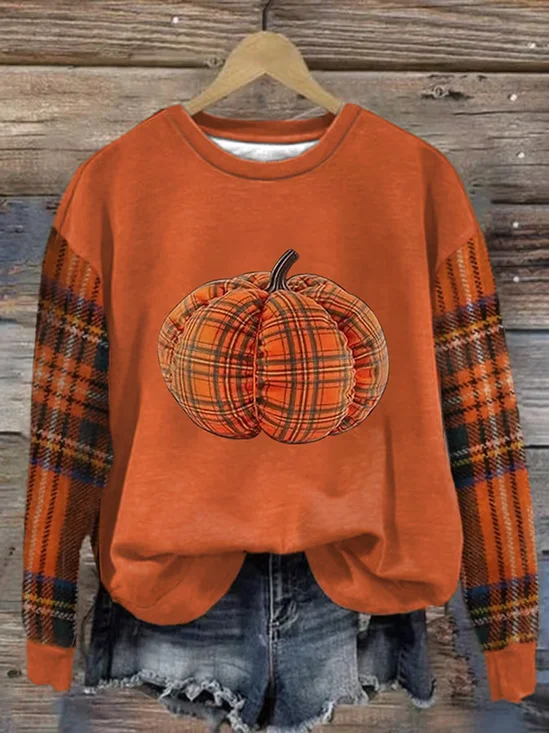 Lässig Rundhals Kariert Sweatshirt Print