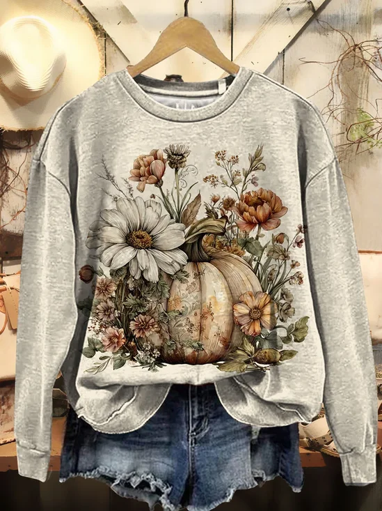 Lässig Rundhals Geblümt Sweatshirt Print