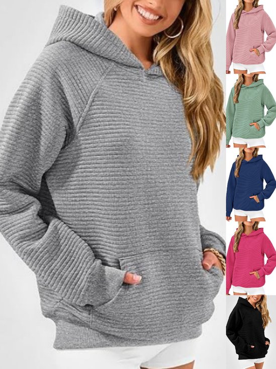 Lässig Kapuze Unifarben Sweatshirt Nahtverarbeitung