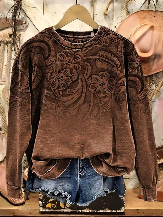 Lässig Rundhals Geblümt Sweatshirt Print