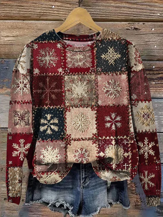 Lässig Rundhals Weihnachten Sweatshirt Print