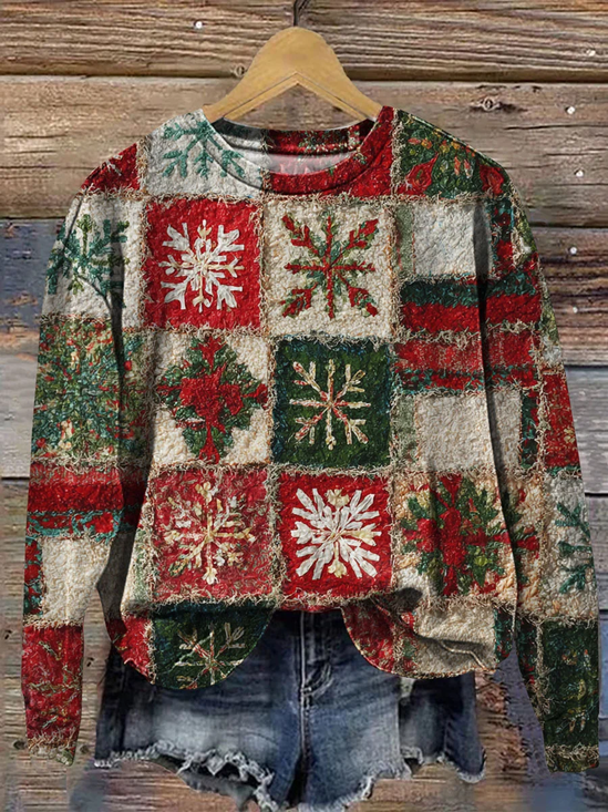 Lässig Rundhals Weihnachten Sweatshirt Print