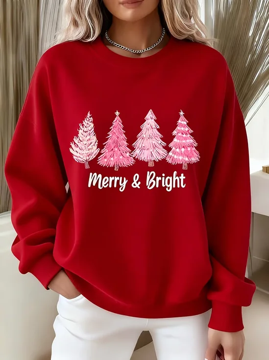 Lässig Rundhals Weihnachten Sweatshirt Print