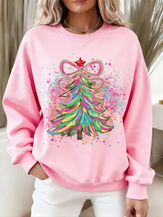 Lässig Rundhals Weihnachten Sweatshirt Print