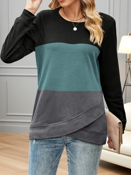 Lässig Rundhals Gestreift Sweatshirt
