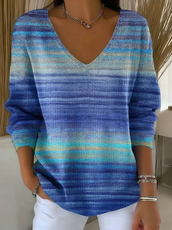 Damen Baumwolle Farbverlauf Langarm Bequem Lässig Pullover
