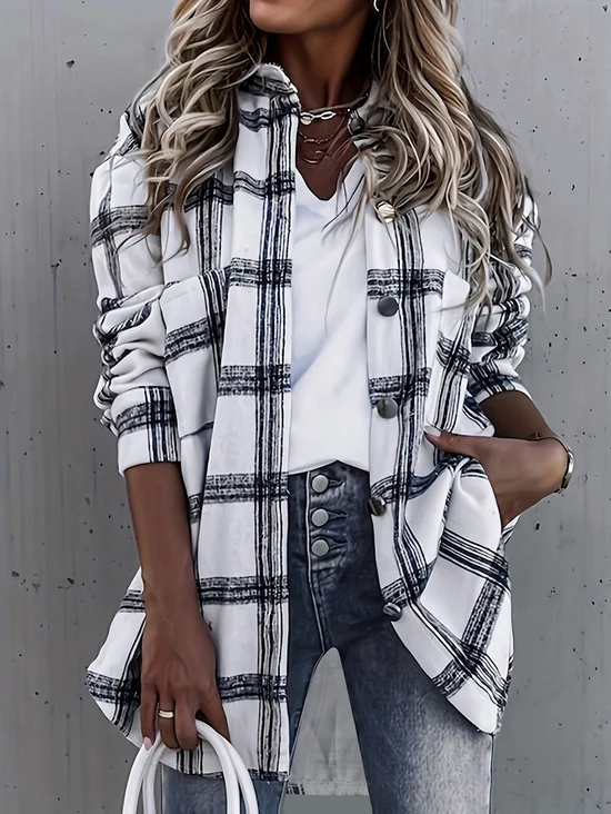 Damen Herbst Oberbekleidung Retro Kariert Langarm Schalkragen Jacke