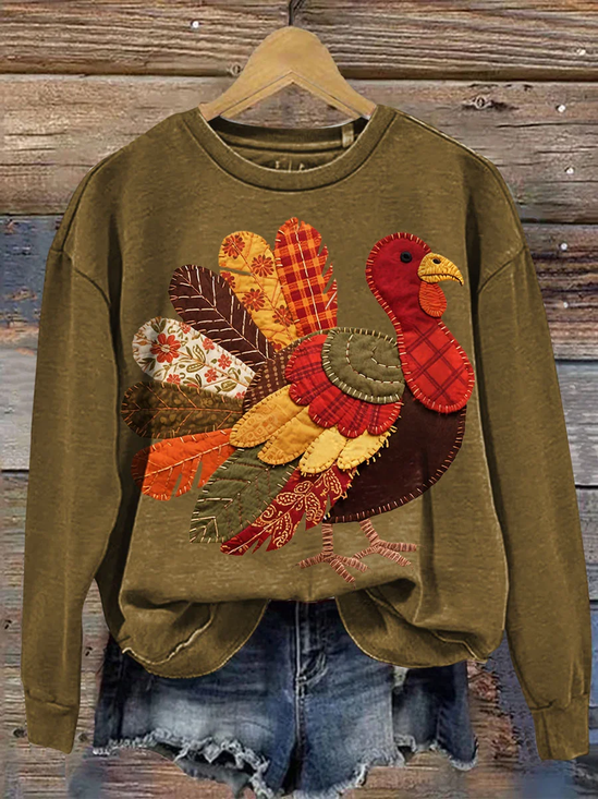 Lässig Rundhals Truthahn Sweatshirt Print