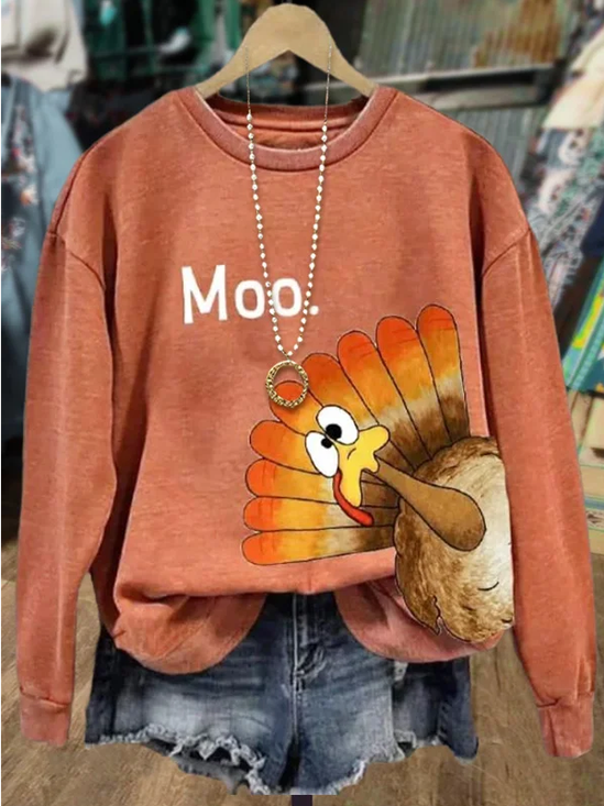 Lässig Rundhals Truthahn Sweatshirt Print