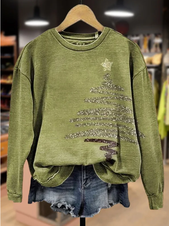 Lässig Rundhals Weihnachten Sweatshirt Print