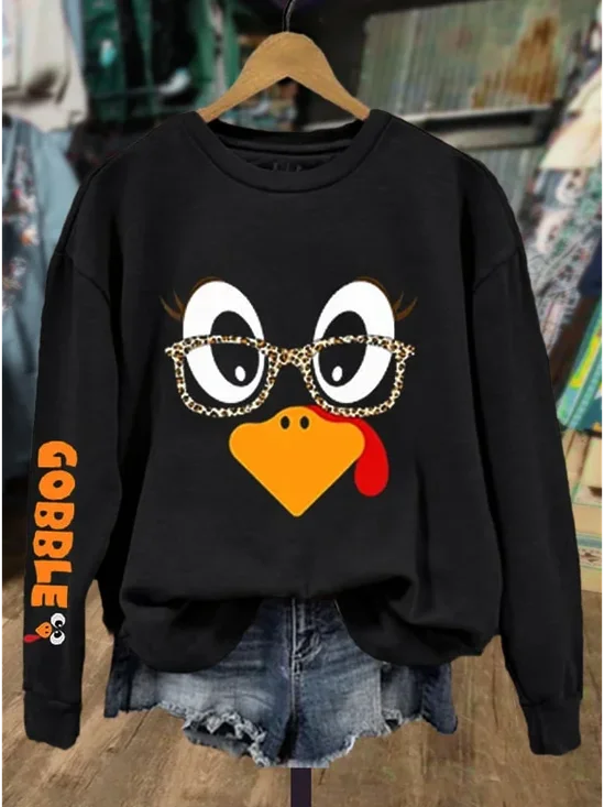 Lässig Rundhals Truthahn Sweatshirt Print