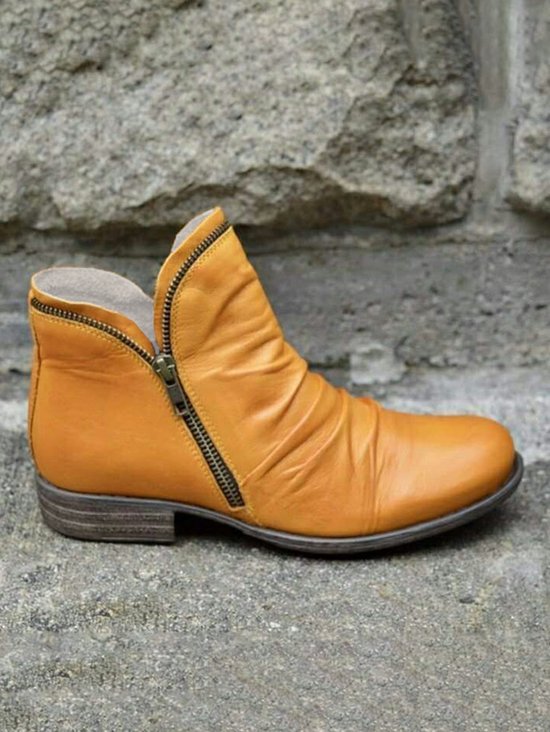 Retro Unifarben Reißverschluss Niedrig Chelsea Stiefelette