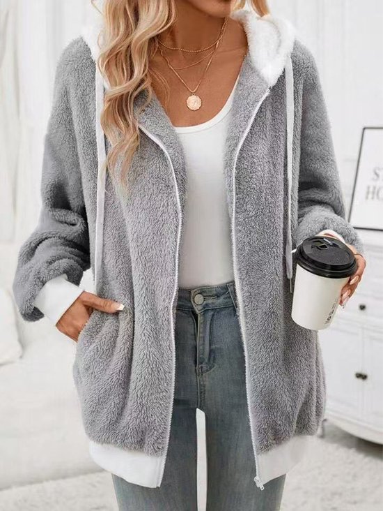 Damen Frühling/Herbst Oberbekleidung Lässig Farbblock Langarm Kapuze Jacke