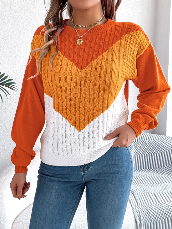 Damen Baumwolle Geometrisch Langarm Bequem Lässig Pullover