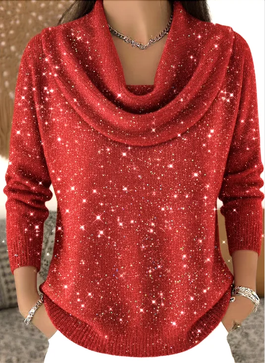 Damen Baumwolle Unifarben Langarm Bequem Lässig Pullover