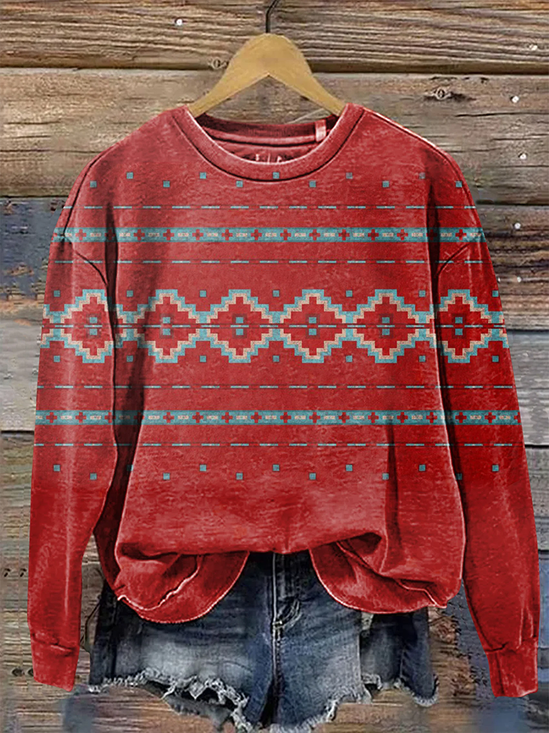 Lässig Rundhals Geometrisch Sweatshirt Print