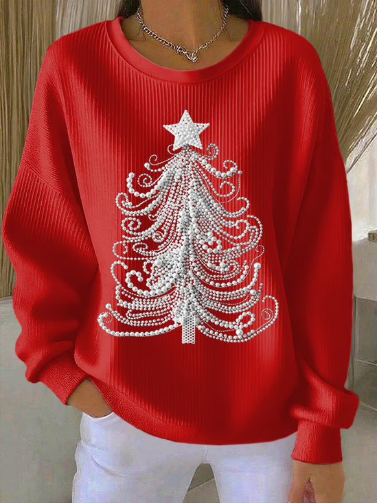 Lässig Rundhals Weihnachten Sweatshirt Print