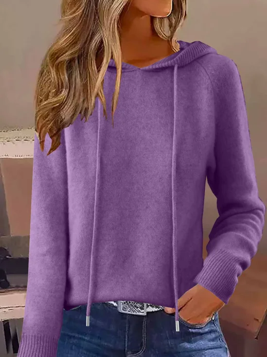 Damen Unifarben Langarm Bequem Retro Pullover
