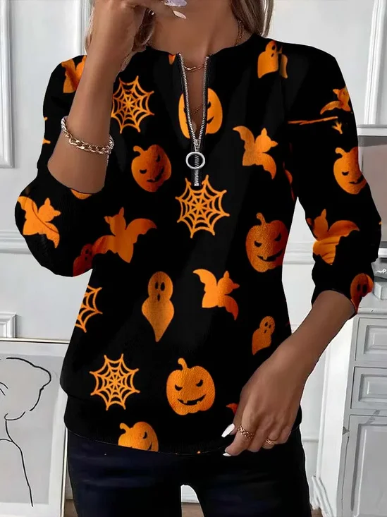 Lässig Rundhals Halloween Sweatshirt Print
