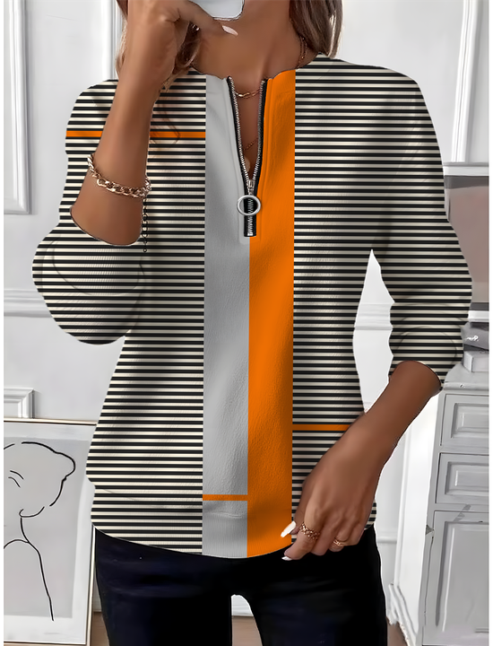 Retro Rundhals Gestreift Sweatshirt