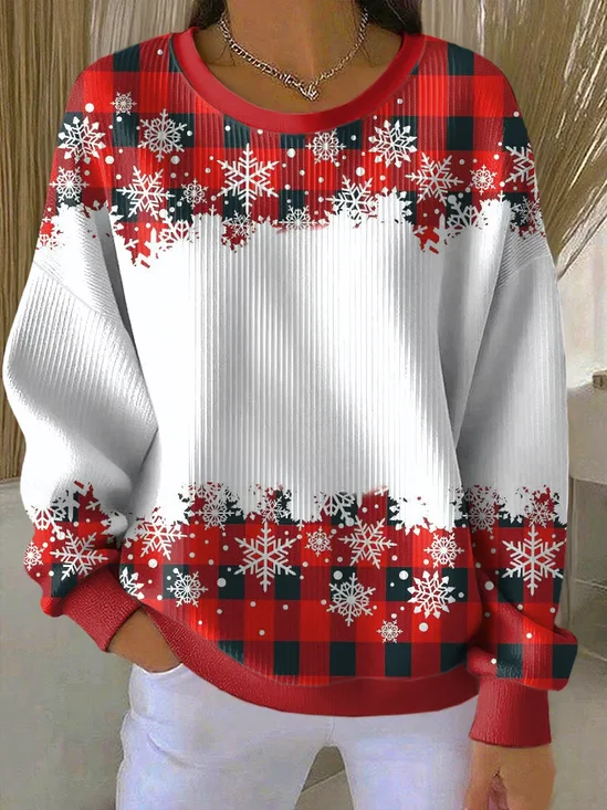 Lässig Rundhals Kariert Sweatshirt Print