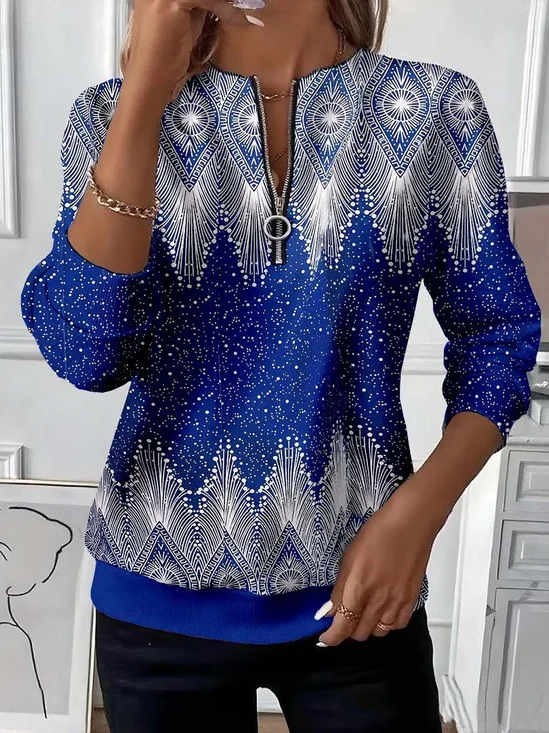 Lässig Rundhals Abstrakt Sweatshirt Print