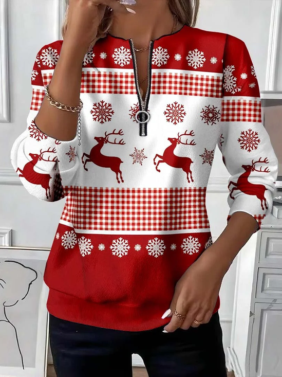 Lässig Rundhals Weihnachten Sweatshirt Print