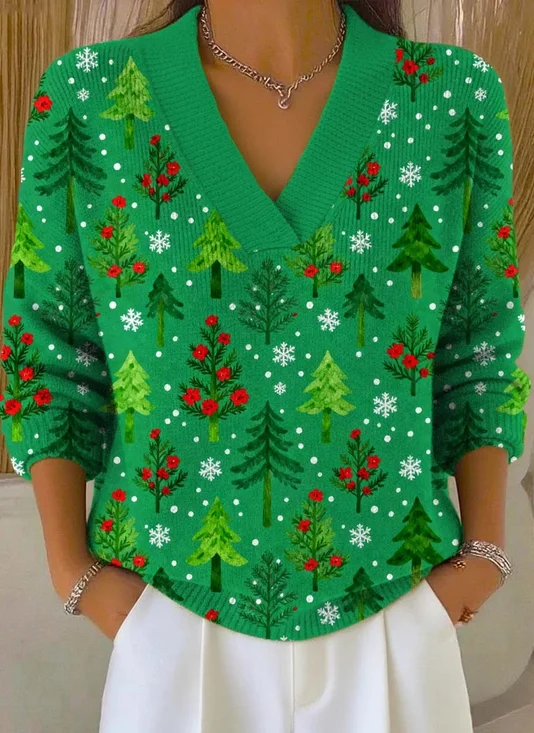 Damen Weihnachten Langarm Bequem Retro Pullover