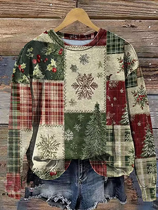 Lässig Rundhals Weihnachten Sweatshirt Print