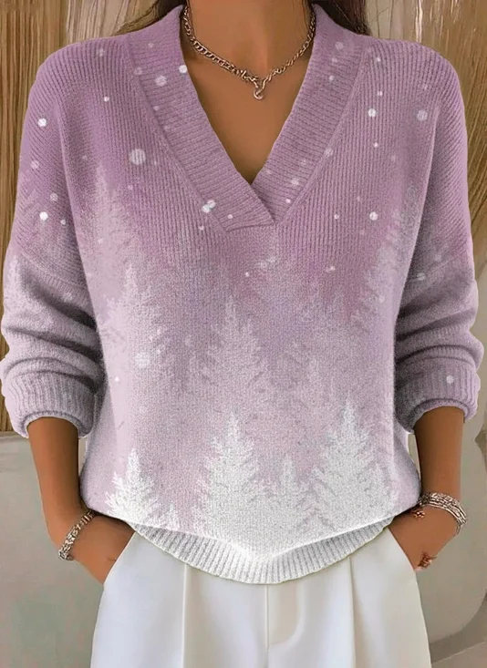 Damen Weihnachten Langarm Bequem Retro Pullover