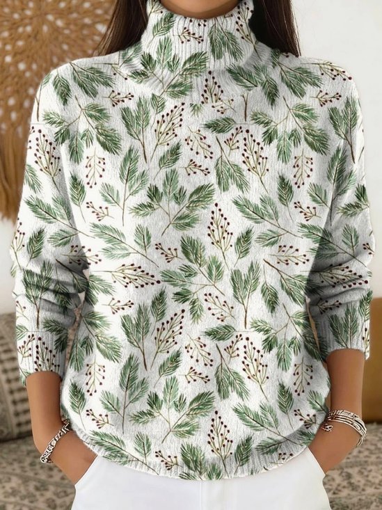 Damen Geblümt Langarm Bequem Retro Pullover