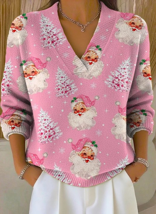 Damen Weihnachtsmann Langarm Bequem Retro Pullover
