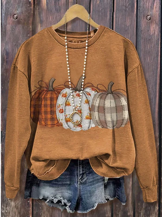 Lässig Rundhals Halloween (Kürbis) Sweatshirt Print