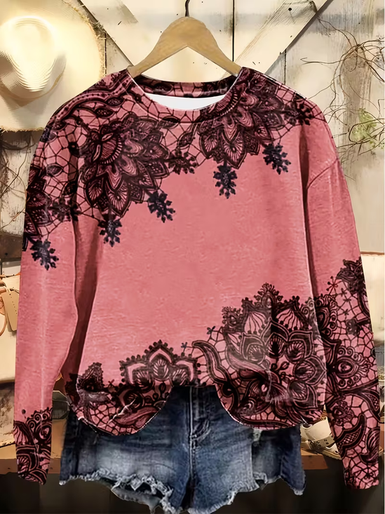 Lässig Rundhals Geblümt Sweatshirt Print