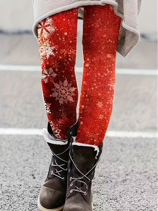 Damen Weihnachten Lässig Alle Jahreszeiten Print Lang Leggings