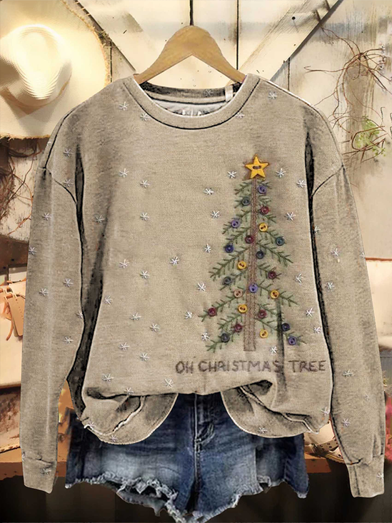 Lässig Rundhals Weihnachten Sweatshirt Print
