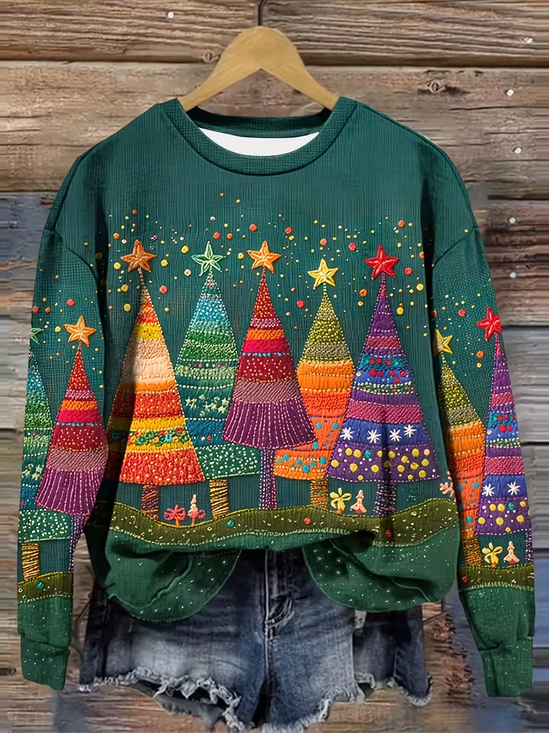 Lässig Rundhals Weihnachten Sweatshirt Print