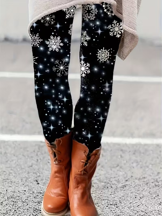 Damen Weihnachten Lässig Alle Jahreszeiten Print Lang Leggings