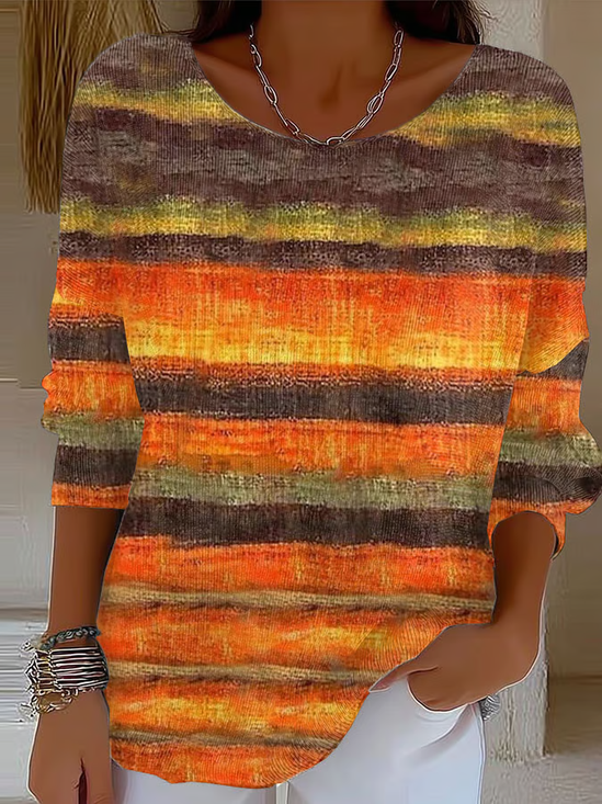 Damen Abstrakt Langarm Bequem Lässig Print Pullover