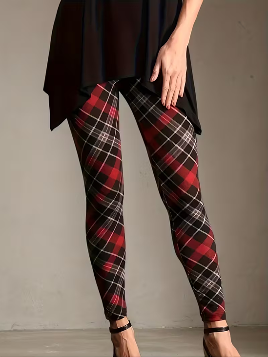 Damen Kariert Lässig Alle Jahreszeiten Print Lang Leggings
