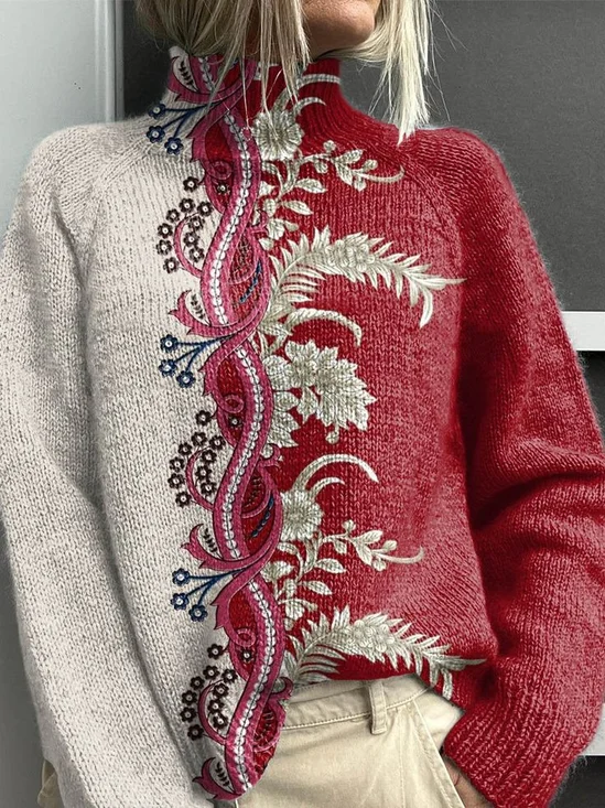 Damen Geblümt Langarm Bequem Retro Print Pullover