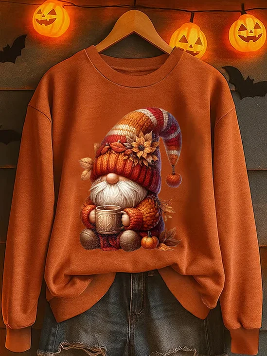 Lässig Rundhals Ahornblatt Sweatshirt Print